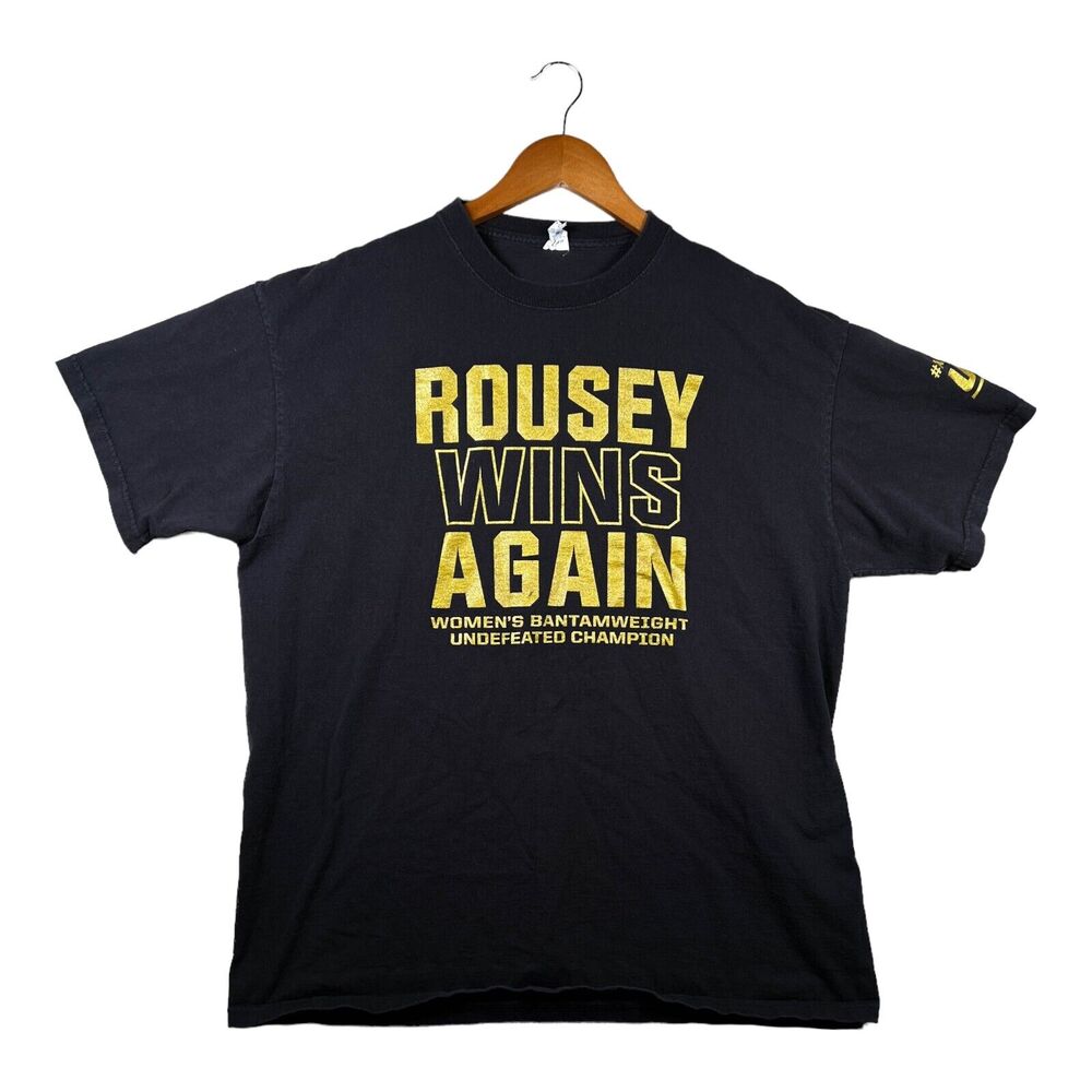 UFC Ronda Rousey Wins Again Undefeated Champion Men's Black T-Shirt Rowdy sz XL